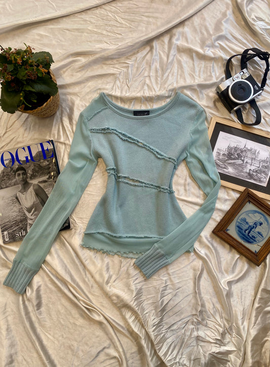 Baby blue knitted top with see through details
