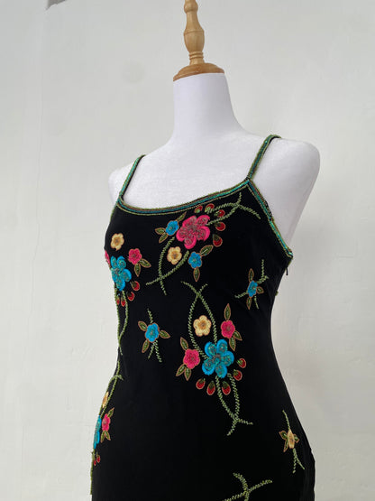 100% silk handbeaded black gown