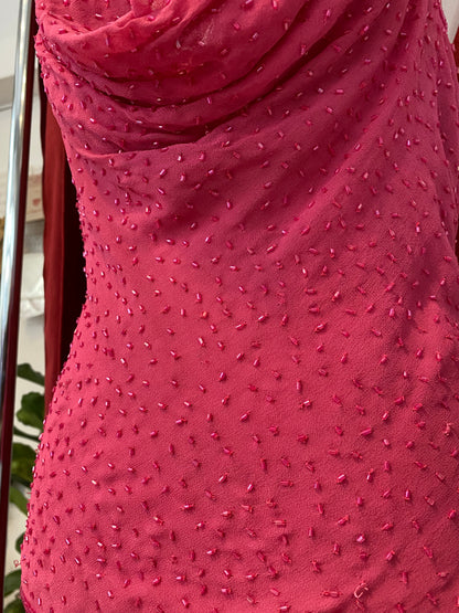 100% silk brand new pink open back handbeaded top 🌸