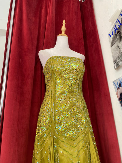 100% silk handbeaded green gown 🧚