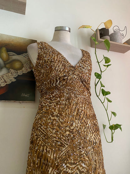 100% silk mini all over handbeaded gown