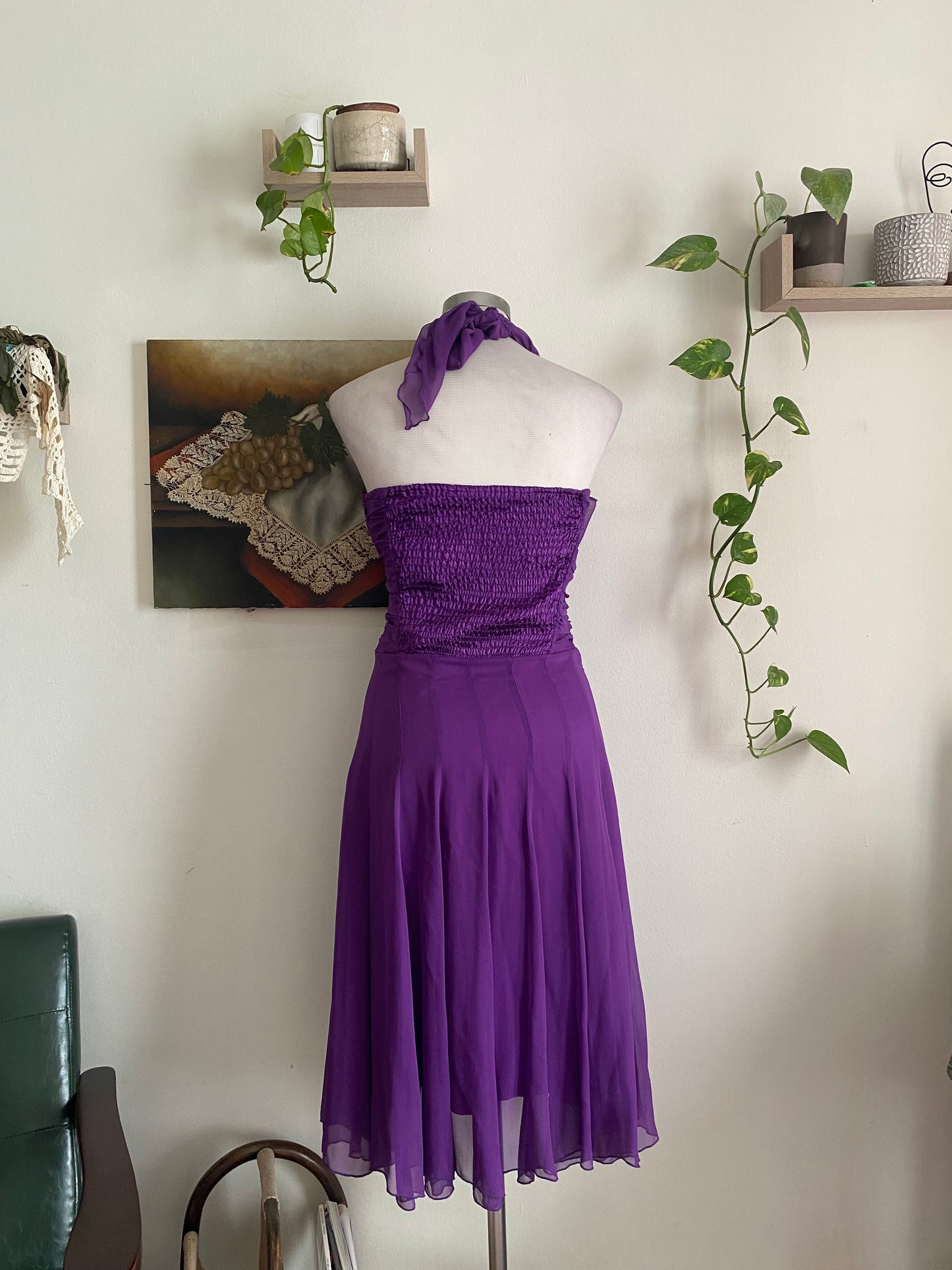 100% silk brand new handbeaded purple gown