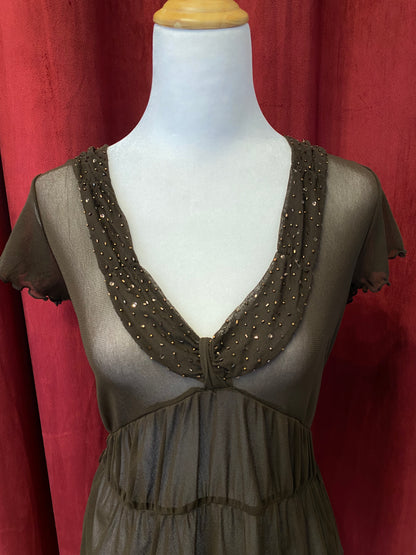Brown mesh top with sequin details