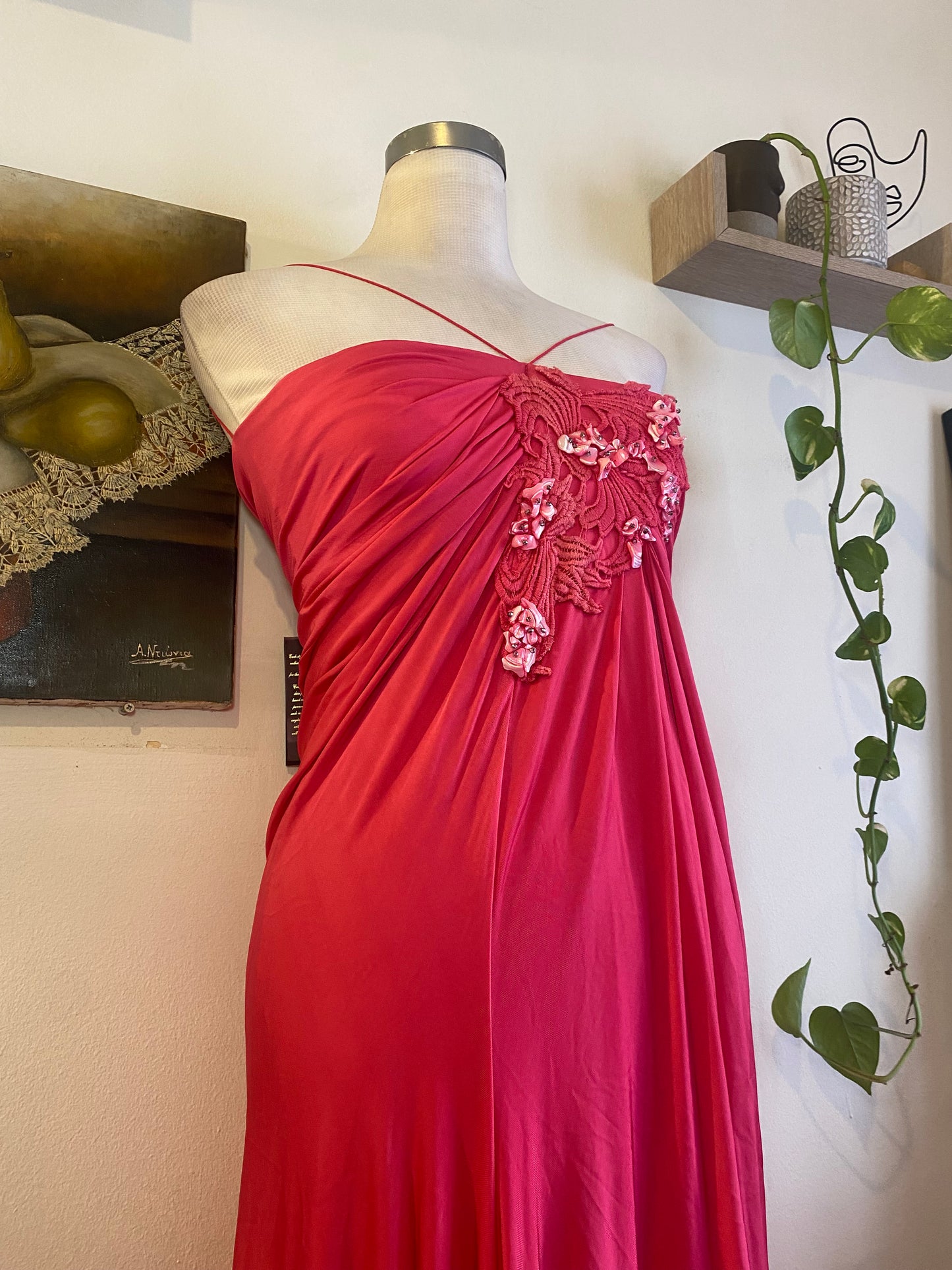 Brand new haute couture high slit pink rushed up dres