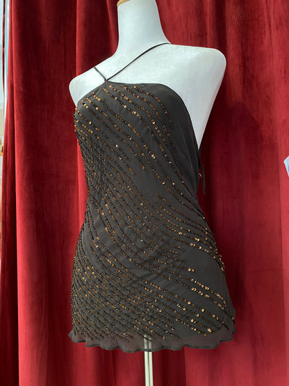 Silk dark brown sequin summer top ☕️