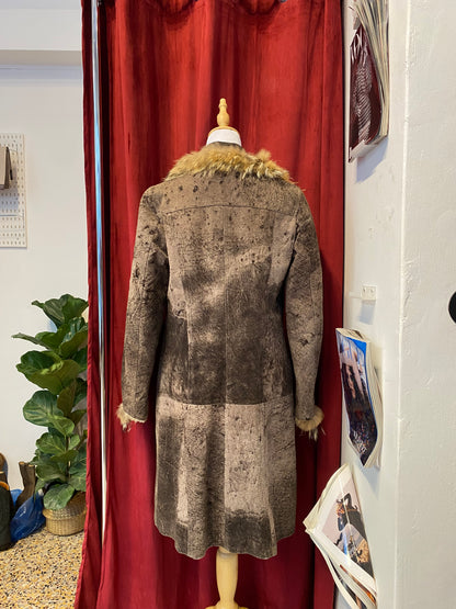 Long brown Afghan coat with vegan fur