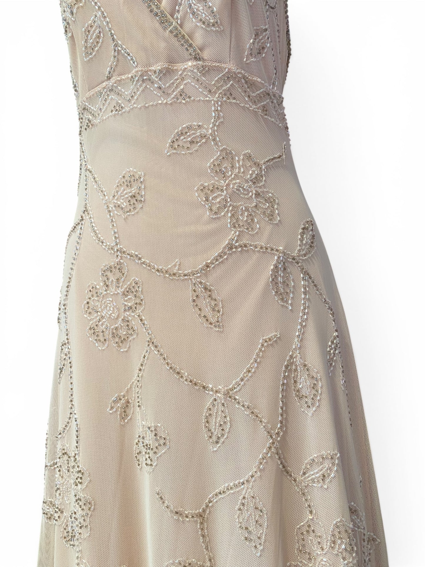 Handbeaded light pink sequin gown