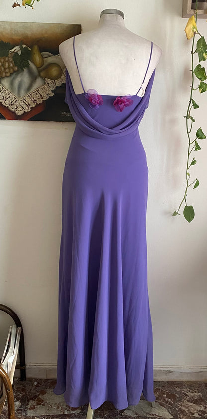 Deep purple gown with flower details