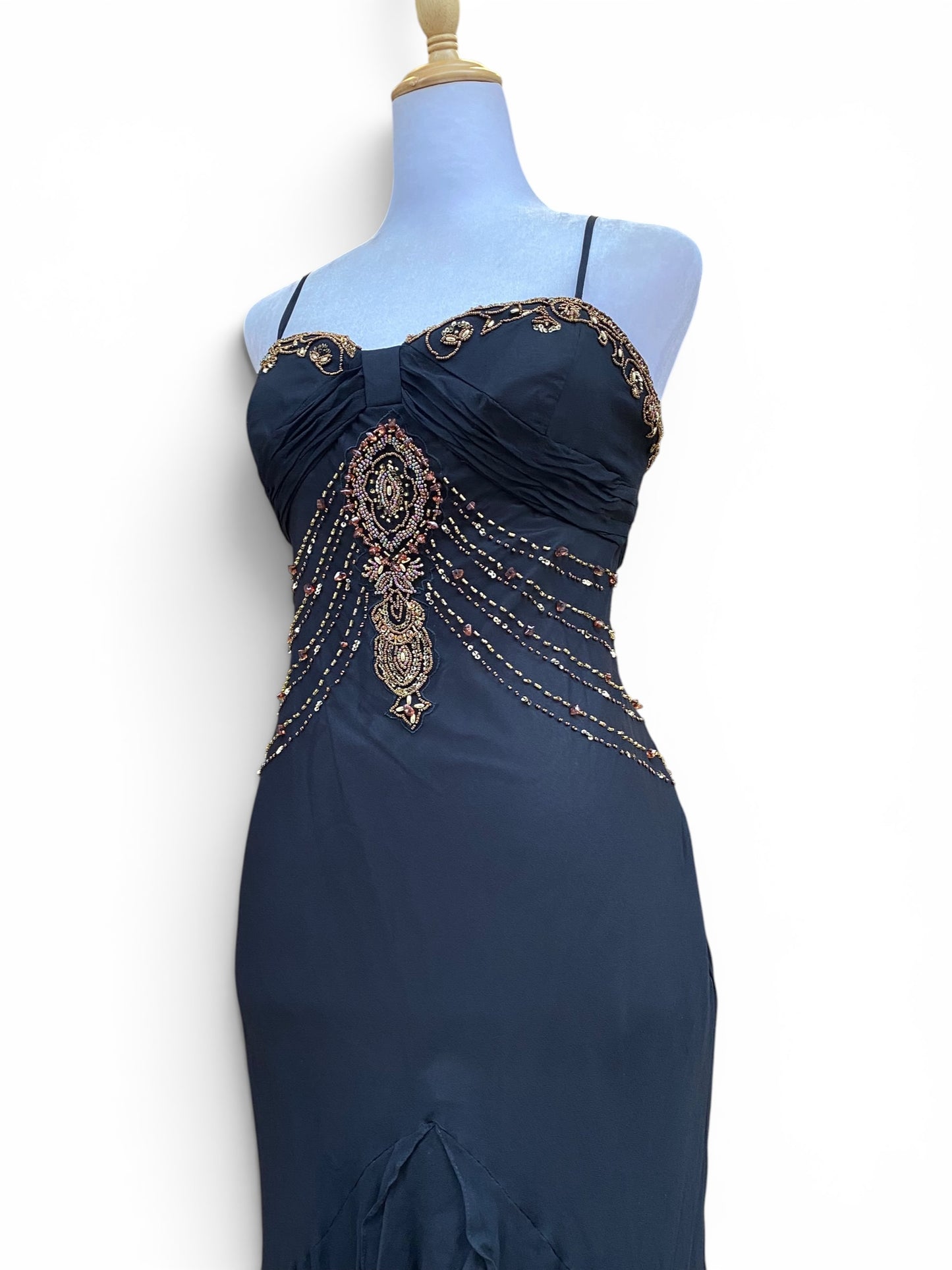 100% silk black handbeaded gown