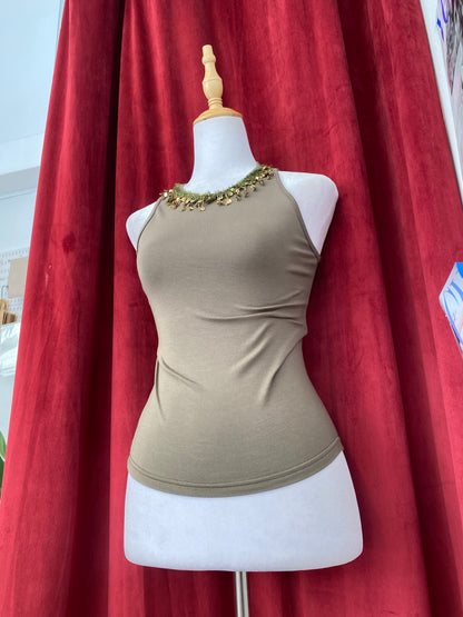Khaki sequin crop top ✨
