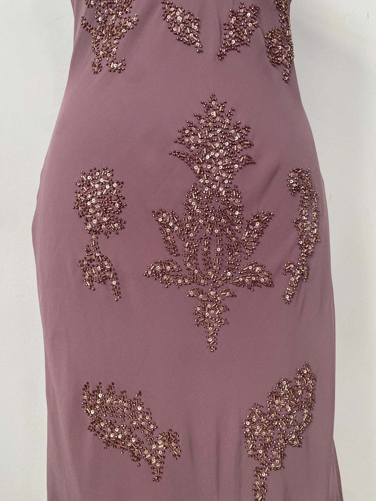 All over handbeaded mauve maxi fairy dress