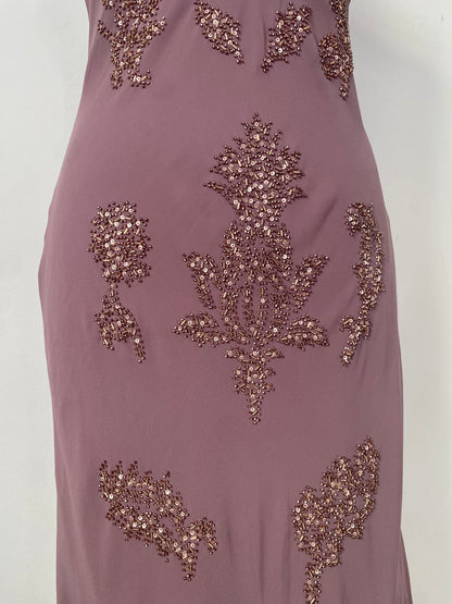 All over handbeaded mauve maxi fairy dress