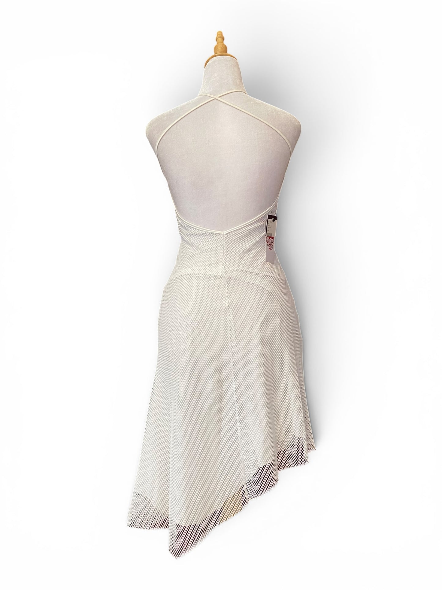 White fishnet open back dress