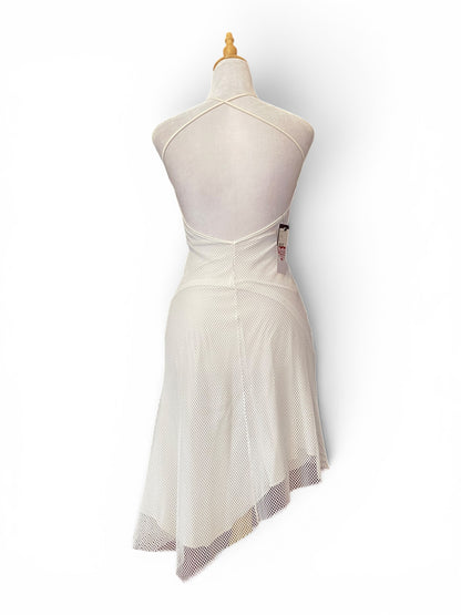White fishnet open back dress