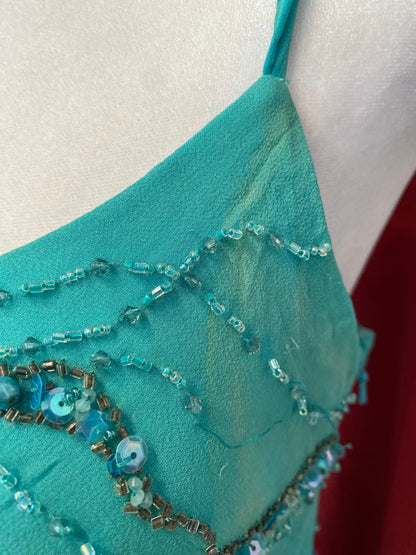 100% silk handbeaded gown with ruffles details