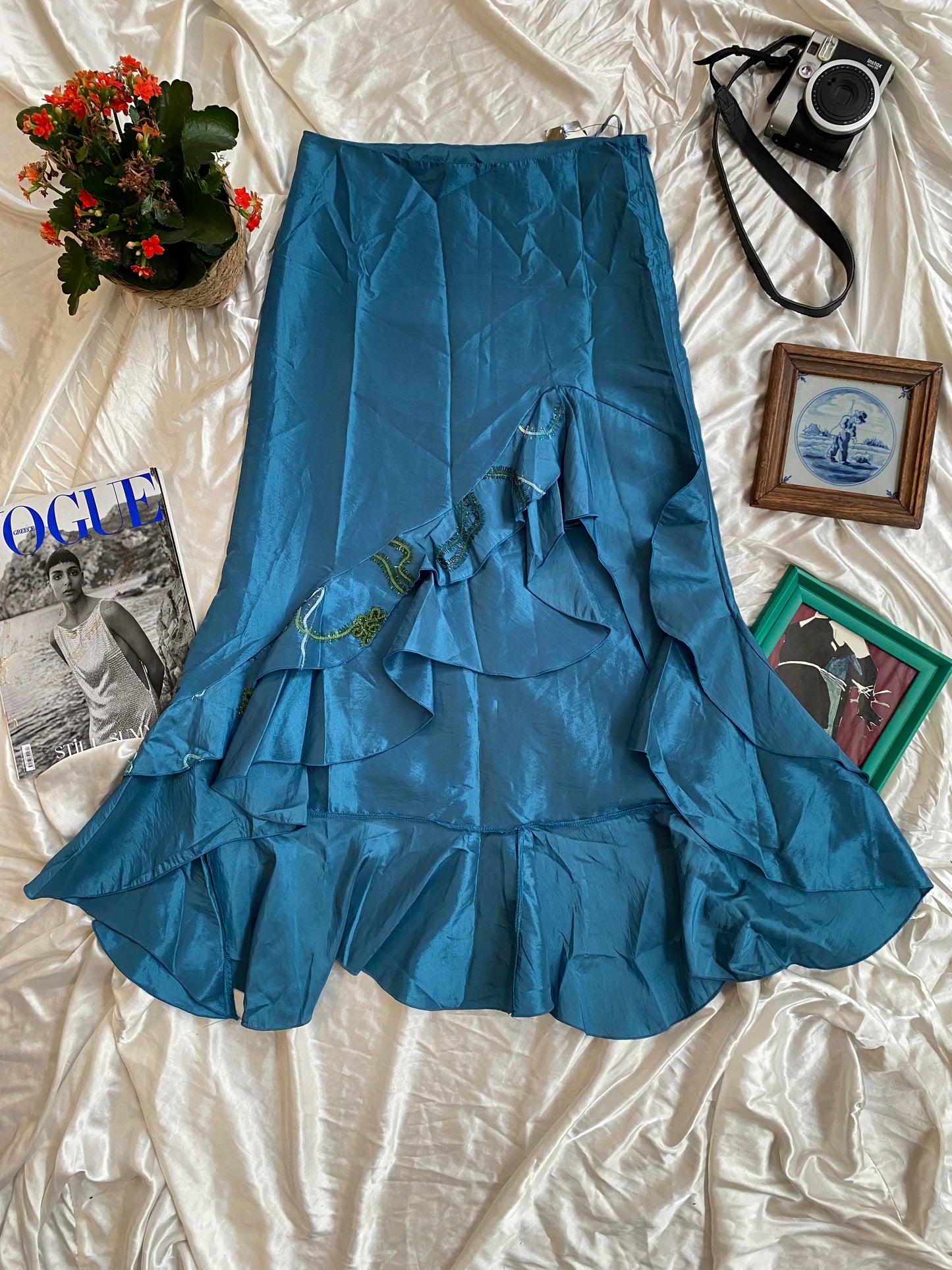 Brand new organza deep blue ruffled maxi skirt