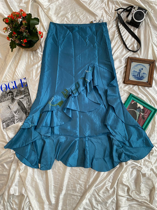 Brand new organza deep blue ruffled maxi skirt