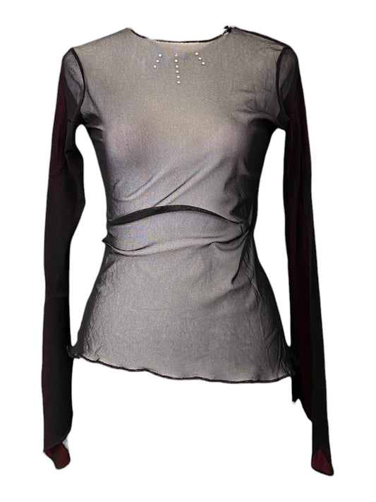 Sheer black top with rhinestone details