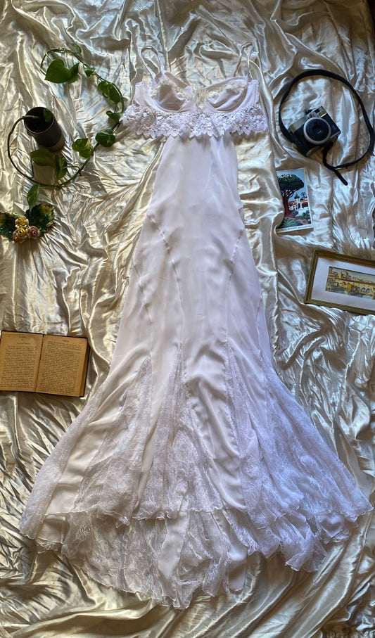 Brand new haute couture see through white gown with lace details