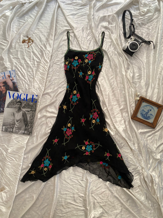 100% silk handbeaded black gown