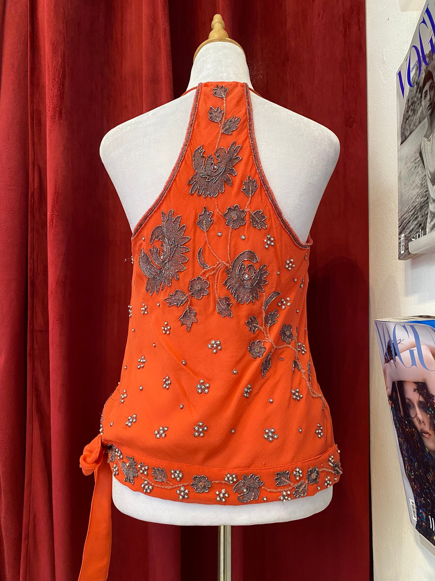 100% silk brand new aftershock orange handbeaded top 🍊