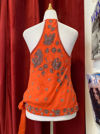 100% silk brand new aftershock orange handbeaded top 🍊