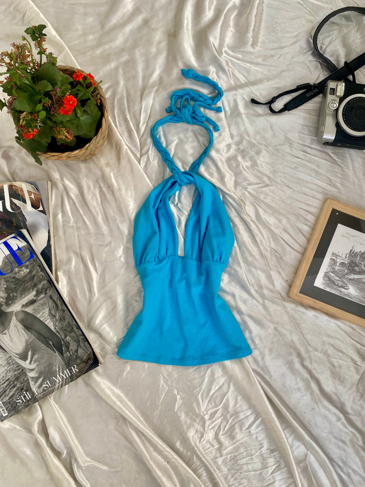 Y2K baby blue halter top 🩵