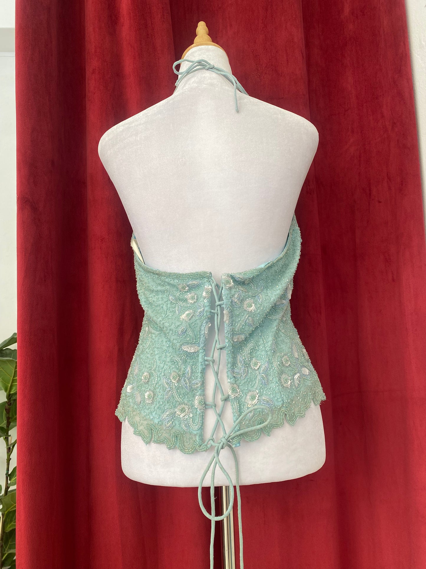 100% silk baby blue handbeaded corset 🩵