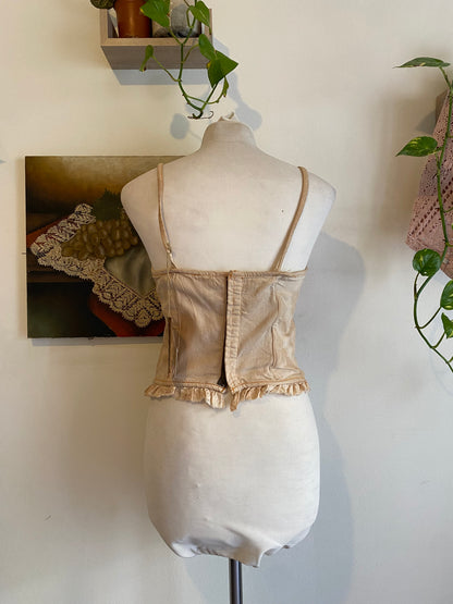 Denim corset with washed out details