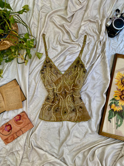 100% silk Deadstock handbeaded luxury top