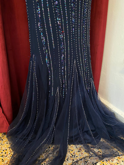 100% silk midnight blue handbeaded gown 🌌