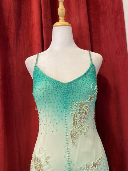 100% silk turquoise all over sequin ruffled dress🧚