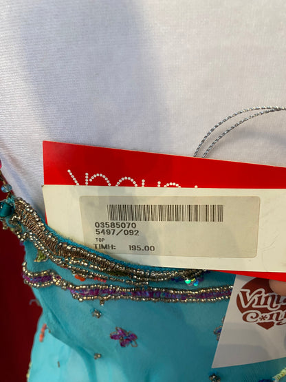 100% silk brand new handbeaded baby blue top 🦋