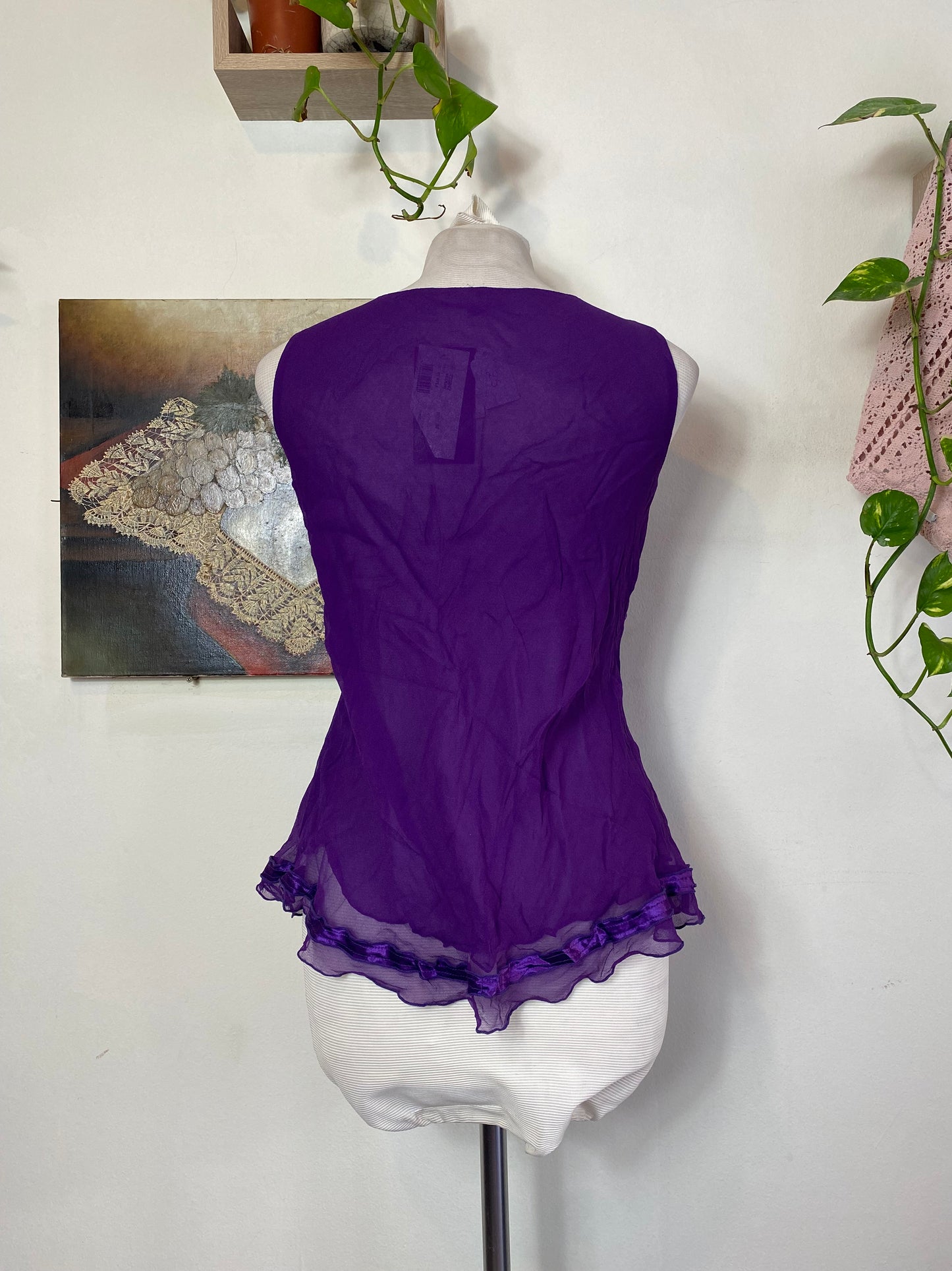 100% silk new deep purple sequin top