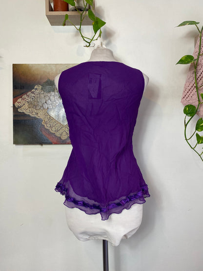 100% silk new deep purple sequin top