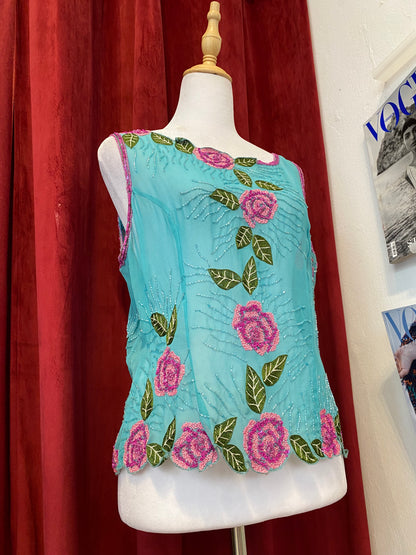 100% silk brand new aftershock handbeaded top 💙