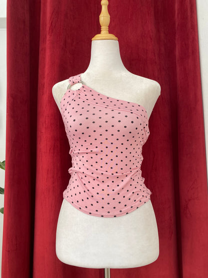 Pink one shoulder polka dot top