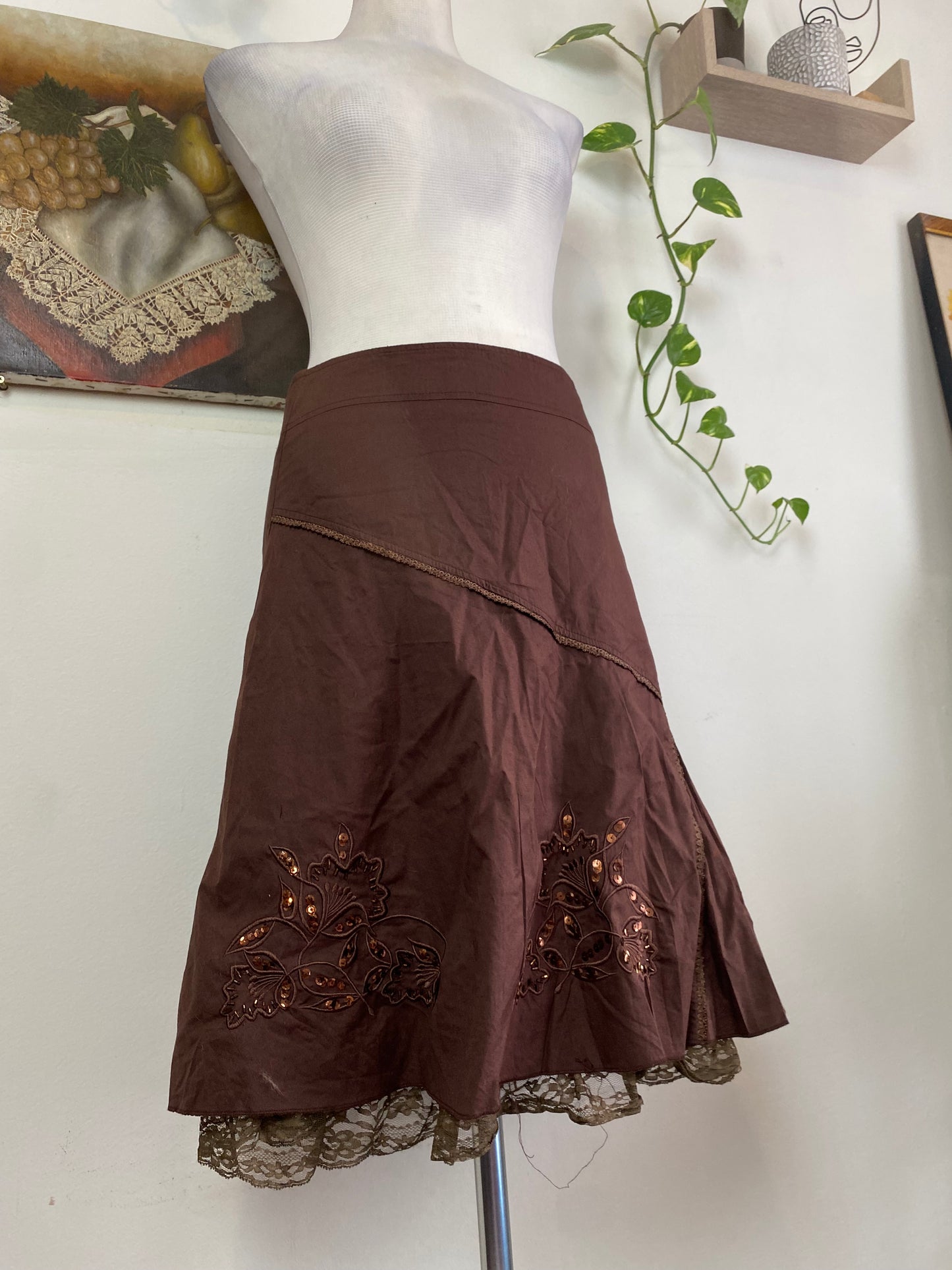 Brand new brown summer beaded ruffled skirt
