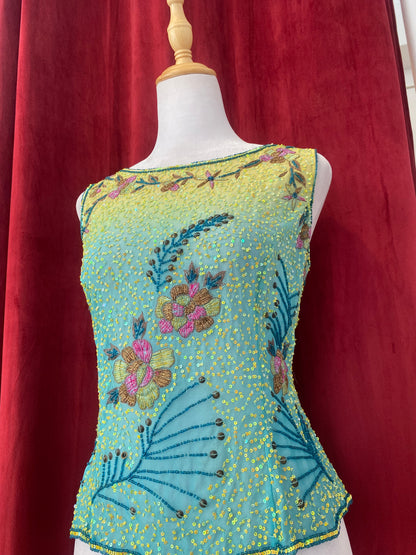 100% silk sequin ocean top 🌊