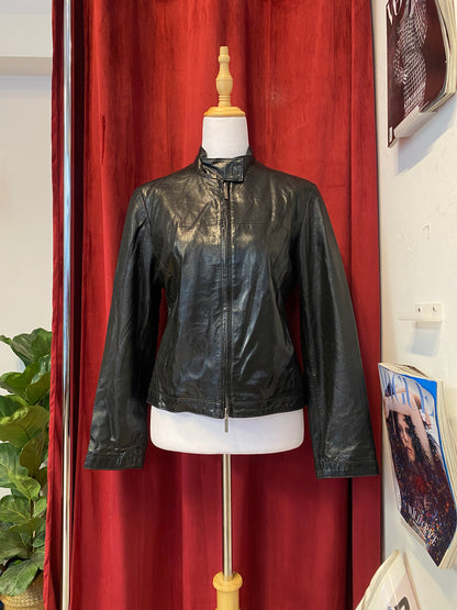 Vegan leather black fitted biker jacket