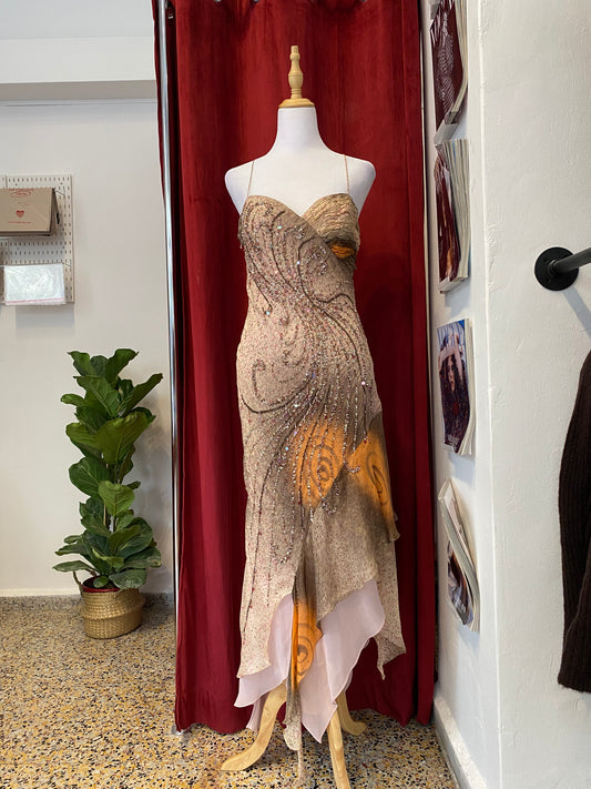 100% silk brand new all over handbeaded gown