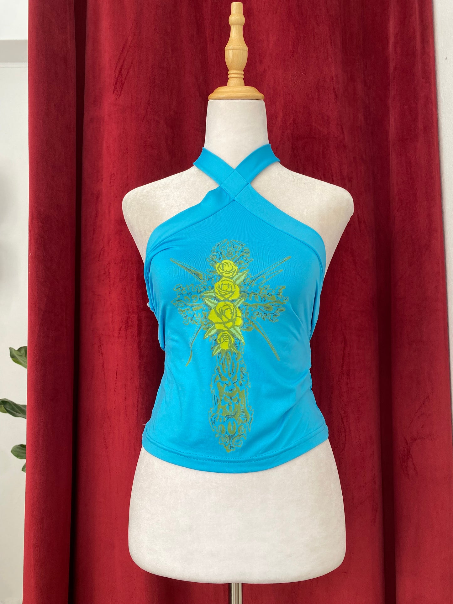 Blue halter y2k top