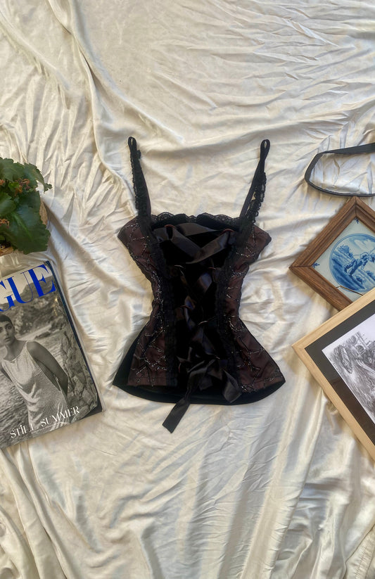 Black and pink velvet lace corset top 🎀