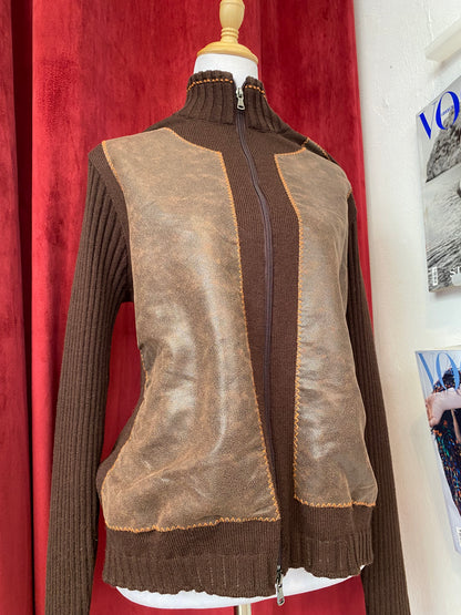 Brown leather crochet jacket