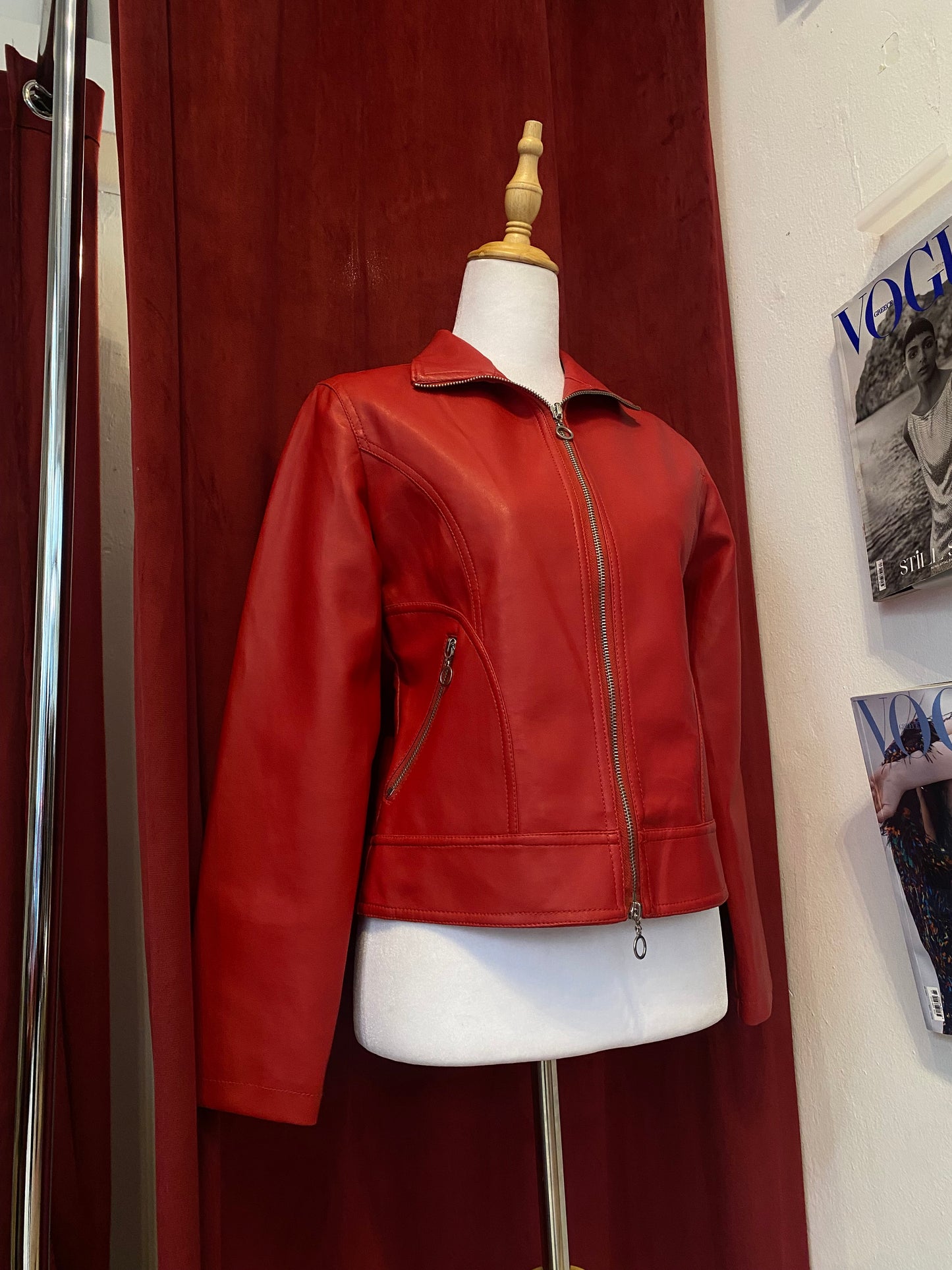 Vegan leather rich red biker jacket 🔥