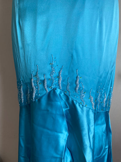 Blue maxi gown with handbeaded details