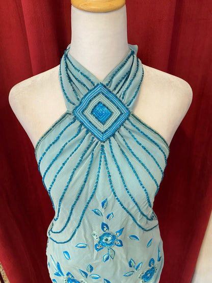 100% silk brand new baby blue open back top 🦋