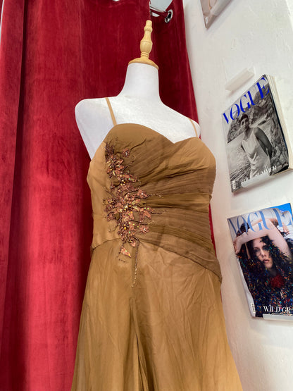 100% silk forest brown sequindress gown