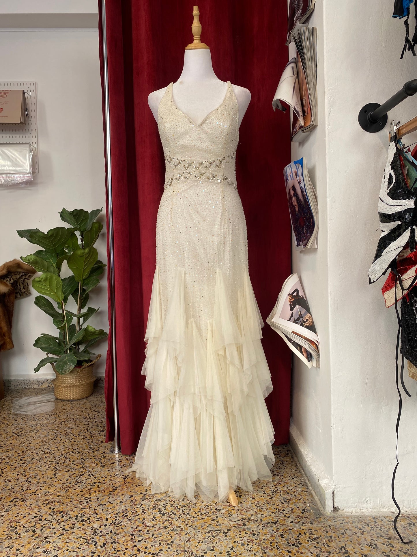 100% silk floor length gown with all over handbeaded details