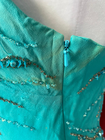 100% silk handbeaded gown with ruffles details